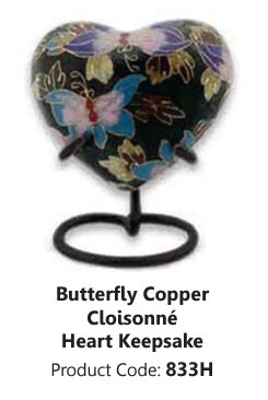 Butterfly Copper Cloissone Heart Keepsake Urn